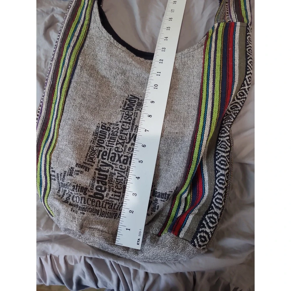 Kathmandu Boho Yoga shoulder bag 100% cotton made in Nepal Grey‎ black graphic